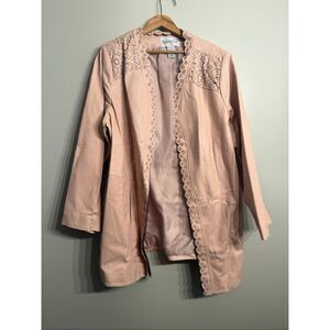 Roaman's Peach Pink Floral Eyelet Full Zip Leather Jacket Plus Size 22W